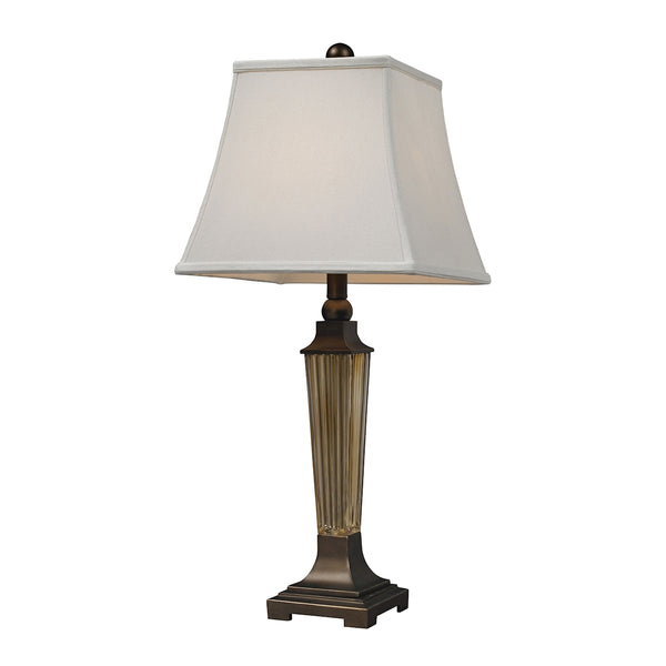 Amber Smoked Glass Table Lamp With Bronze Accents