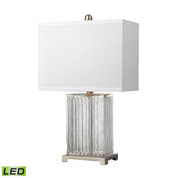 Ribbed Clear Glass LED Table Lamp in Brushed Steel