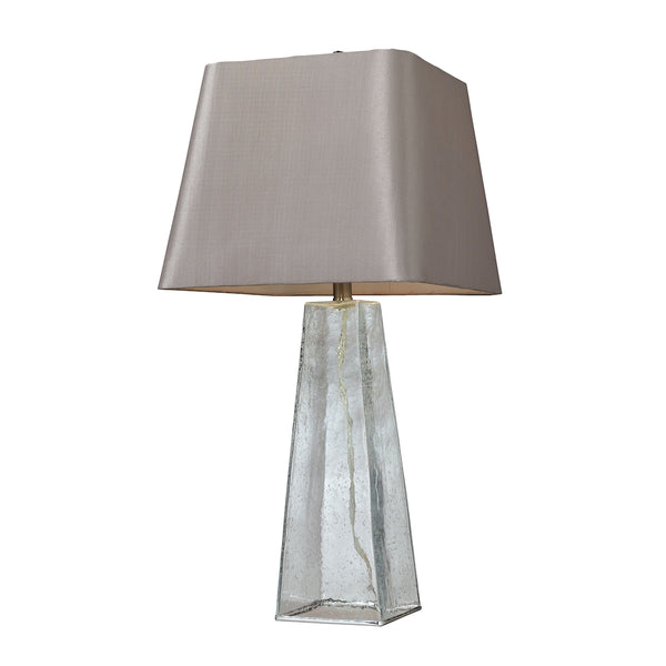Seeded Glass Table Lamp in Clear With Light Grey Shade