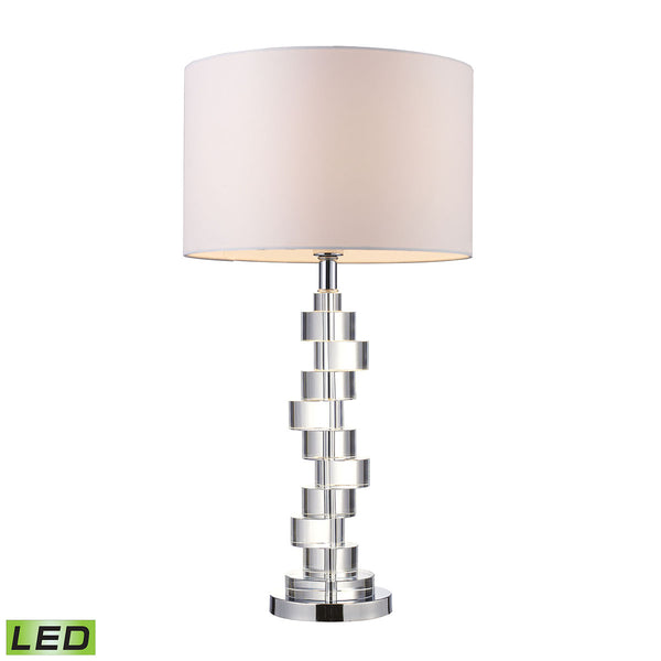 Armagh LED Table Lamp In Clear Crystal And Chrome With Pure White Faux Silk Shade