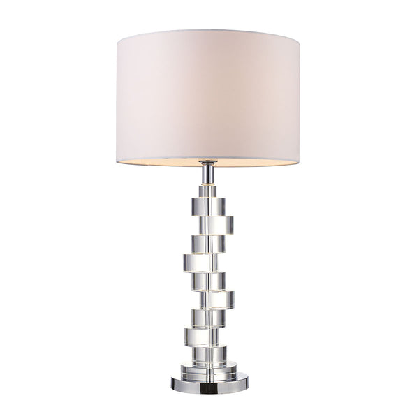 Armagh Table Lamp In Clear Crystal And Chrome With Pure White Faux Silk Shade