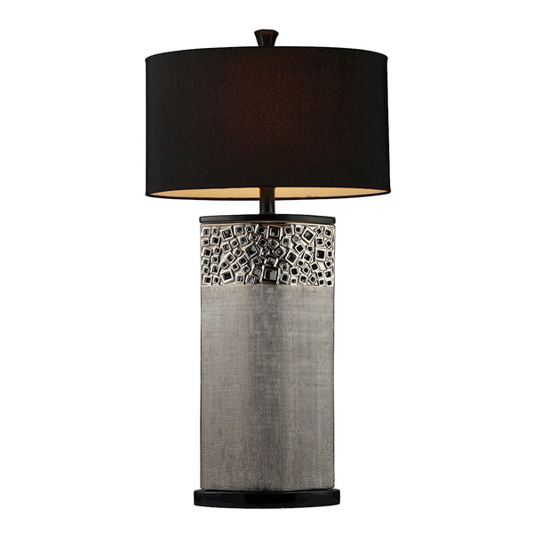 Bellevue Table Lamp In Silver Plating With Oval Black Shantung Shade