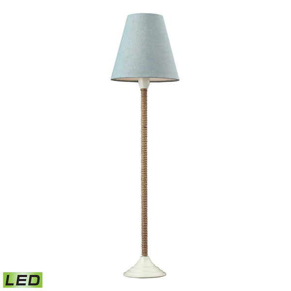 Natural Rope Wrapped LED Buffet Lamp In White With Blue Linen Shade