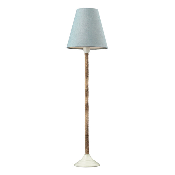Natural Rope Wrapped Buffet Lamp In White With Blue Linen Shade
