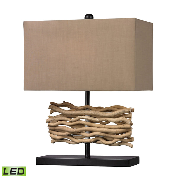 Natural Driftwood LED Table Lamp In Black With Caramel Shade