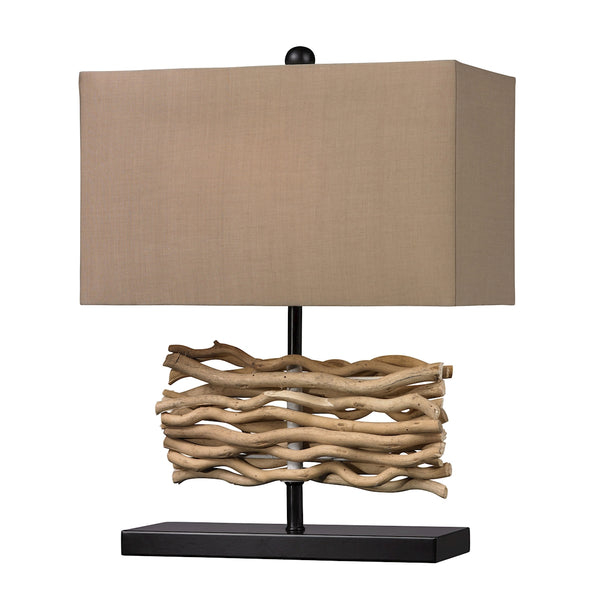 Natural Driftwood Table Lamp in Black With Caramel Shade