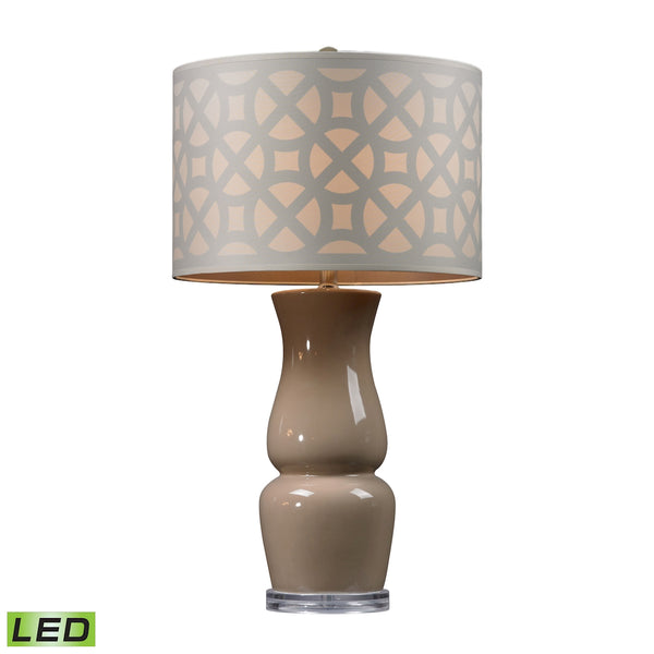 Gloss Ceramic LED Table Lamp In Taupe With Off White Shade