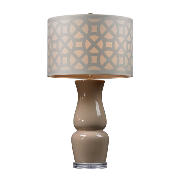 Gloss Ceramic Table Lamp In Taupe With Off White Shade