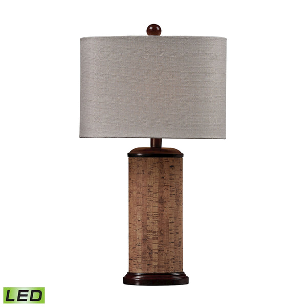 Cork LED Table Lamp In Brown With Light Beige Shade