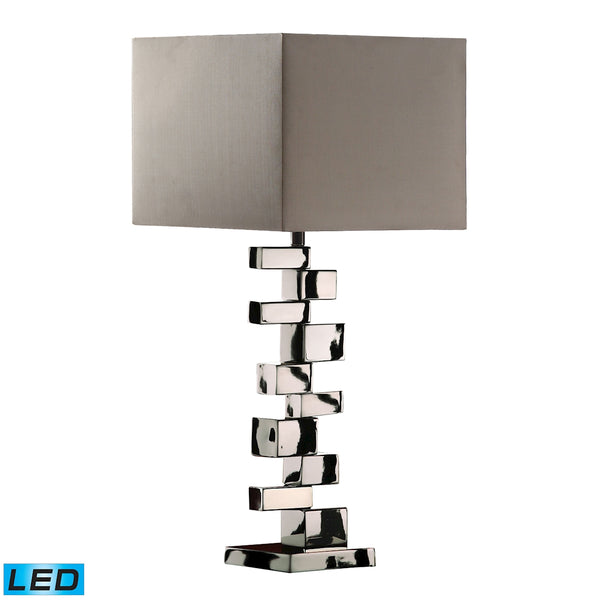 Emmaus LED Table Lamp In Chrome With Grey Faux Silk Shade