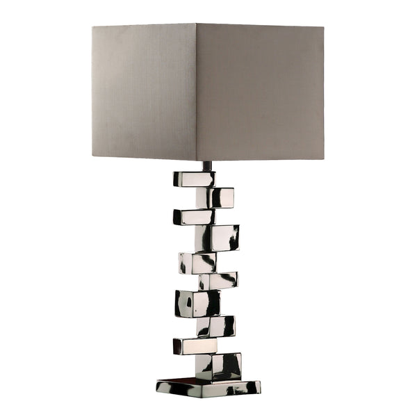 Emmaus Table Lamp In Chrome With Grey Faux Silk Shade