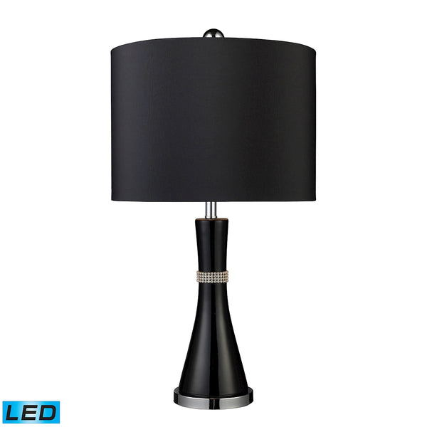 Sanyan LED Table Lamp In Gloss Black With Black Faux Silk Shade