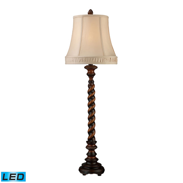 Rye Park LED Table Lamp In Sienna Bronze Wood With Cream Shantung Shade