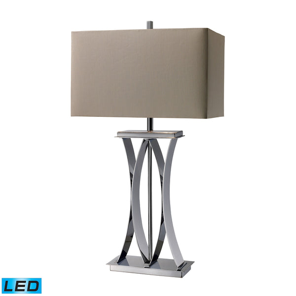 Joline LED Table Lamp In Chrome With Grey Faux Silk Shade