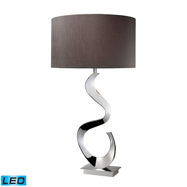 Morgan LED Table Lamp In Chrome With Grey Faux Silk Shade