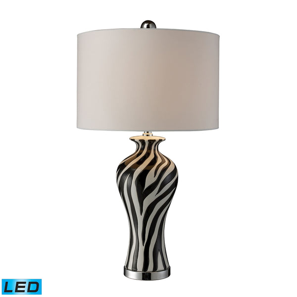 Carlton LED Table Lamp In Zebra Print With Pure White Faux Silk Shade