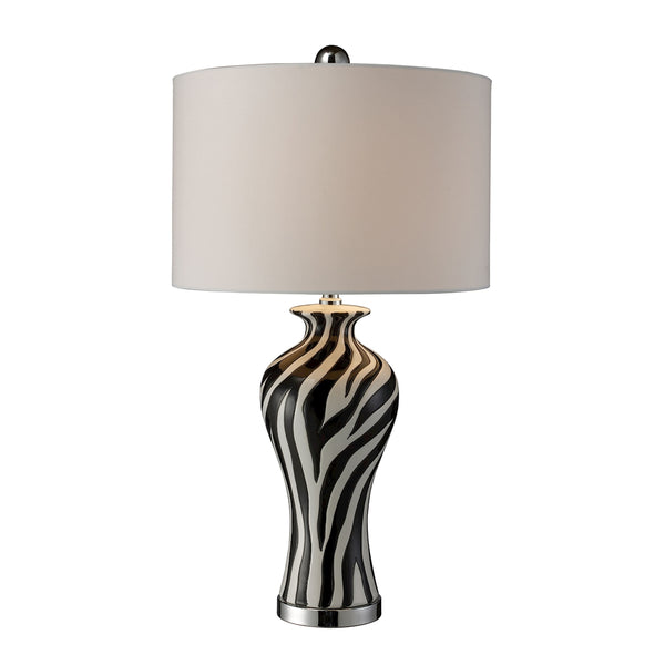 Carlton Table Lamp In Zebra Print With Pure White Faux Silk Shade