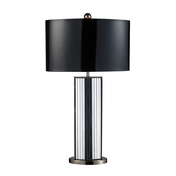 Shreve Table Lamp In Mirror And Black Nickel With Oval Black Patent Faux Leather Shade And Silver Fabric Liner