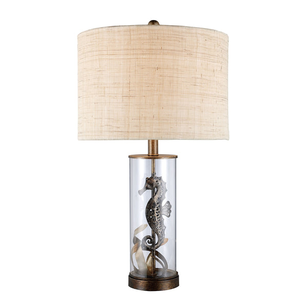 Largo Table Lamp In Bronze And Clear Glass With Natural Linen Shade
