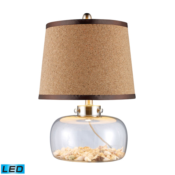 Margate LED Table Lamp In Clear Glass With Shells And Natural Cork Shade