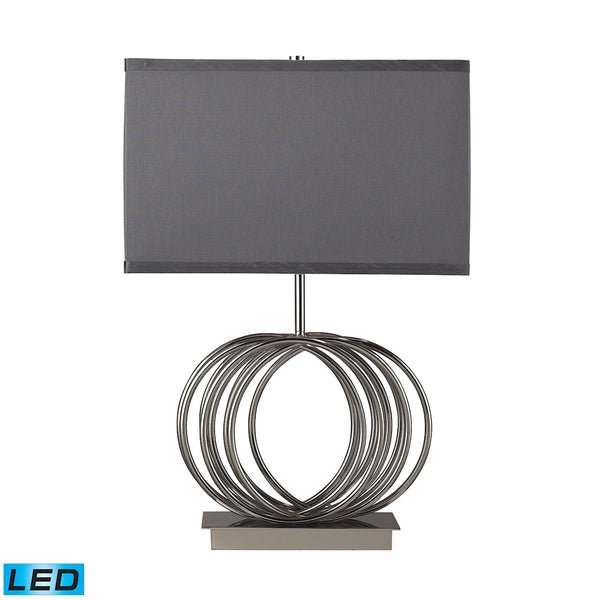 Ekersall LED Table Lamp In Chrome With Grey Faux Silk Shade