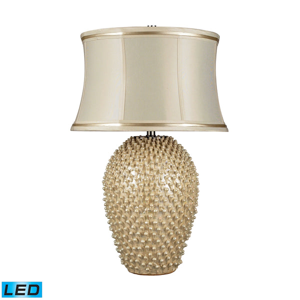 Pineville LED Table Lamp In Pearlescent Cream With Cream Faux Silk Shade