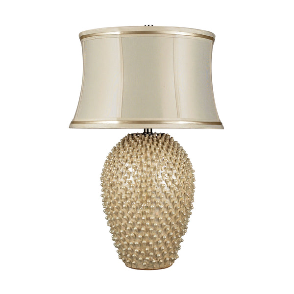 Pineville Table Lamp In Pearlescent Cream With Cream Faux Silk Shade