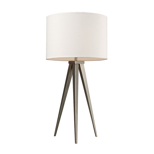 Salford Table Lamp In Satin Nickel With Off-White Linen Shade