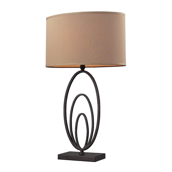 Haven Table Lamp In Bronze With Light Taupe Faux Silk Shade