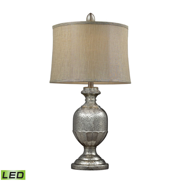 Emma Antique Mercury Glass LED Table Lamp With Metallic Gray Linen Shade