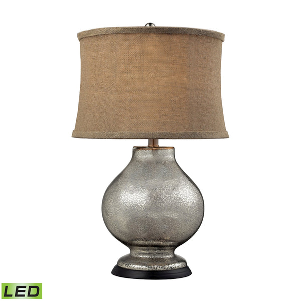 Stonebrook LED Table Lamp In Antique Mercury Glass With Burlap Shade