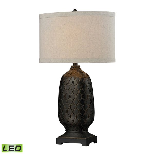 Bronze Oval LED Table Lamp with Hand Carved Accents