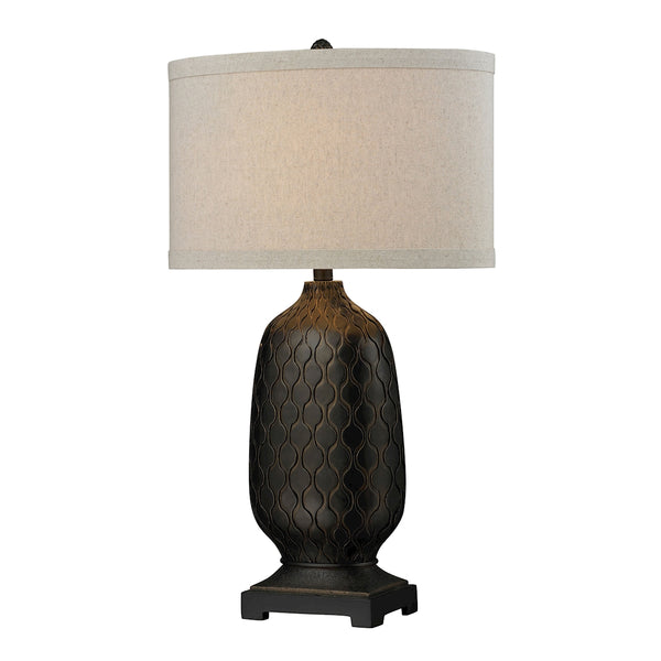 Bronze Oval Table Lamp with Hand Carved Accents
