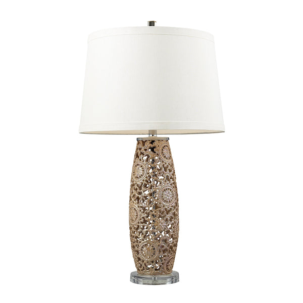 Maria Ceramic Table Lamp In Golden Pearl With Cream Shade