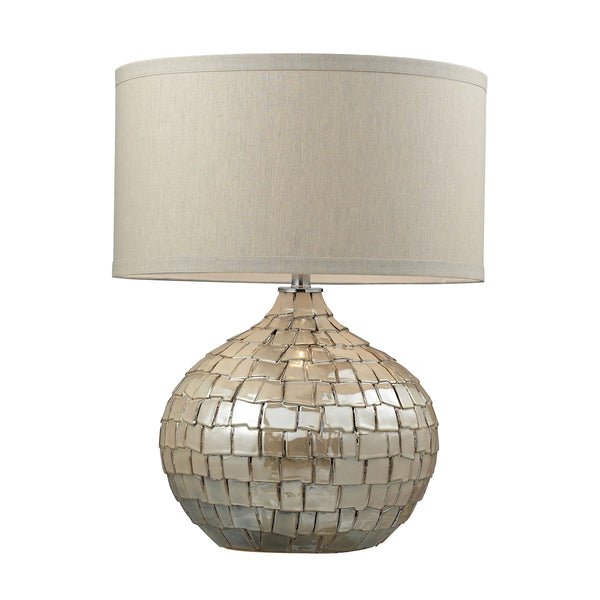 Canaan Ceramic Table Lamp In Cream Pearl With Light Beige Linen Shade
