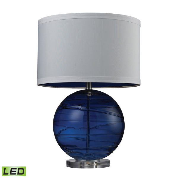 Blown Glass LED Table Lamp With Swirl Detail in Sapphire Blue