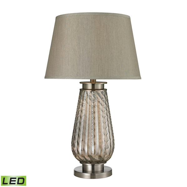 Fallhurst Barley Twist Smoked Glass LED Table Lamp in Brushed Steel