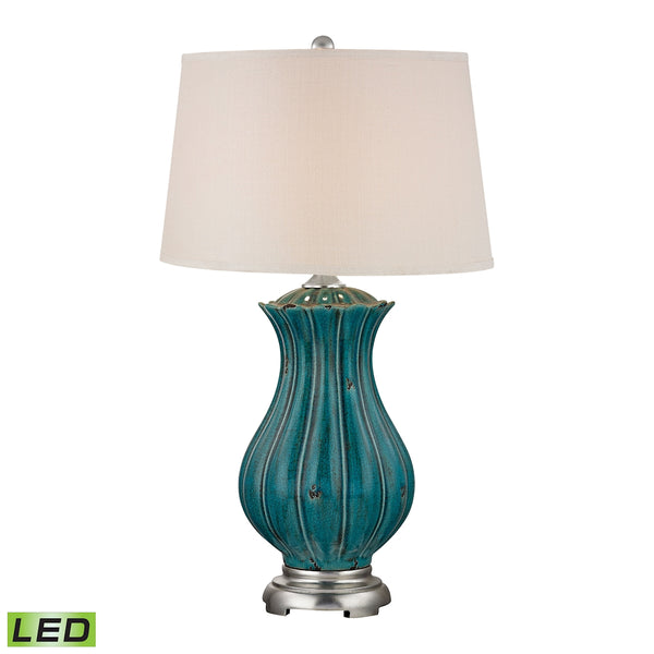 Pewsey Oversized Ceramic LED Table Lamp In Distressed Dark Teal