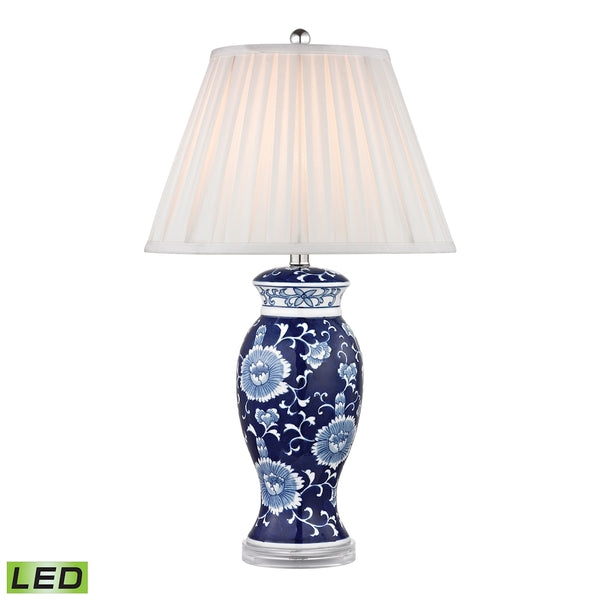 Hand Painted Ceramic LED Table Lamp In Blue And White With Acrylic Base