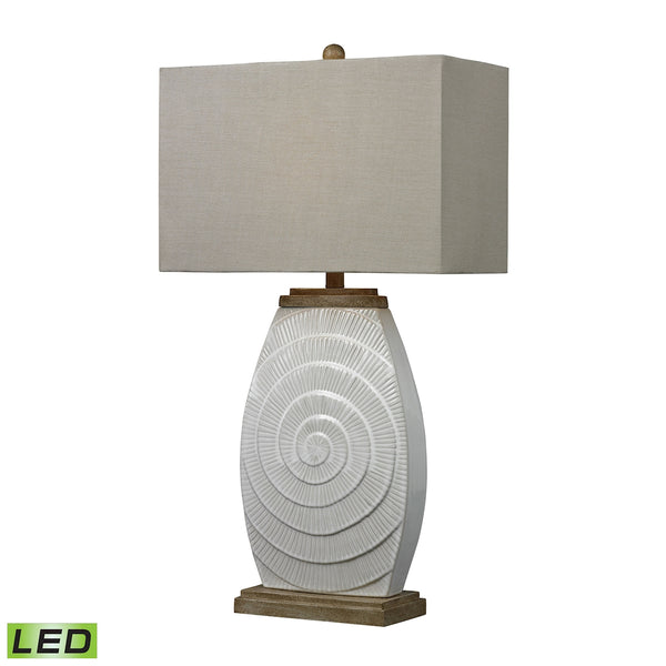 Glazed Ceramic LED Table Lamp With Natural Wood Tone Accents