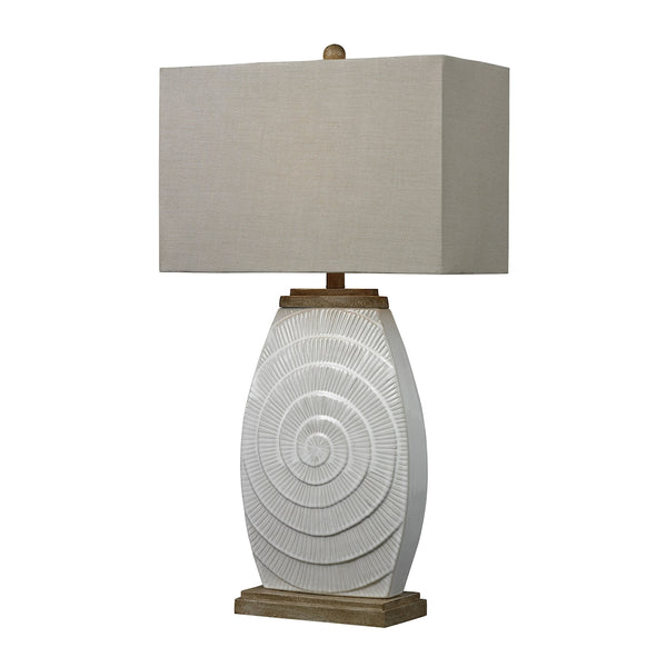 Glazed Ceramic Table Lamp With Natural Wood Tone Accents