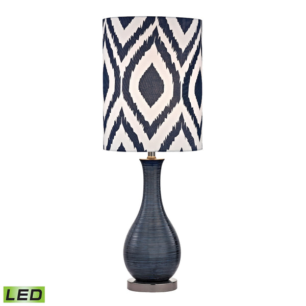 Navy Blue Textured Ceramic LED Accent Lamp With Printed Shade