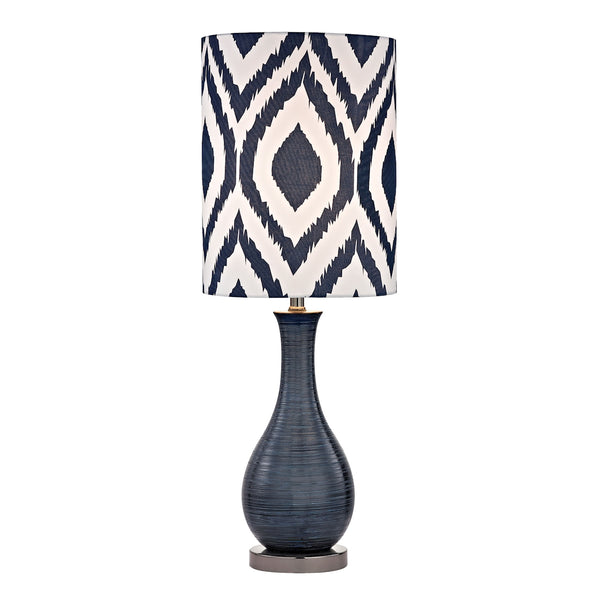Navy Blue Textured Ceramic Accent Lamp With Printed Shade