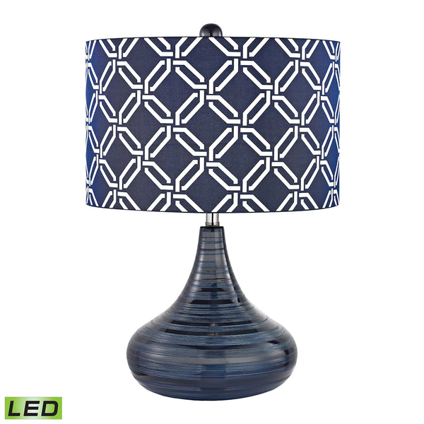 Peebles Ceramic LED Table Lamp In Navy Blue With Printed Shade