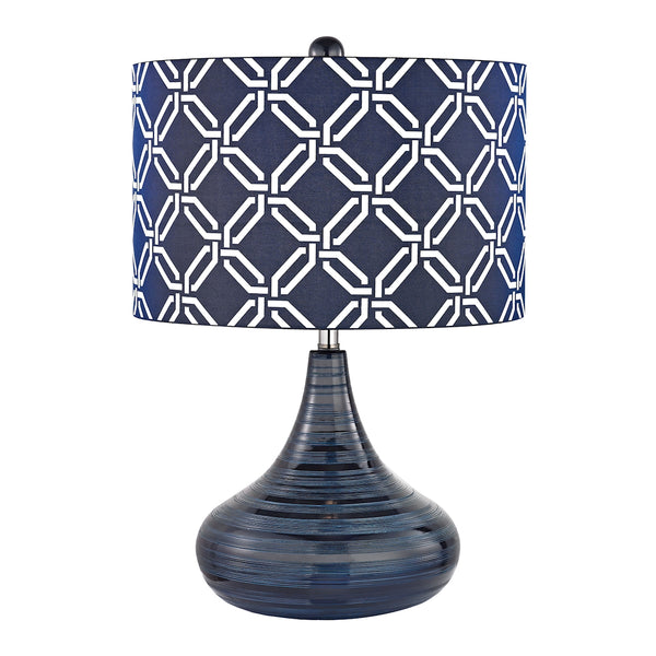 Peebles Ceramic Table Lamp In Navy Blue With Printed Shade