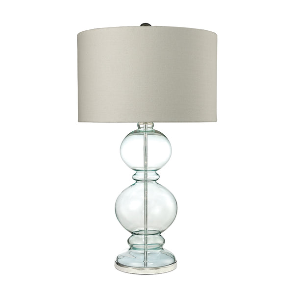 Curvy Glass Table Lamp in Light Blue With Textured Linen Shade