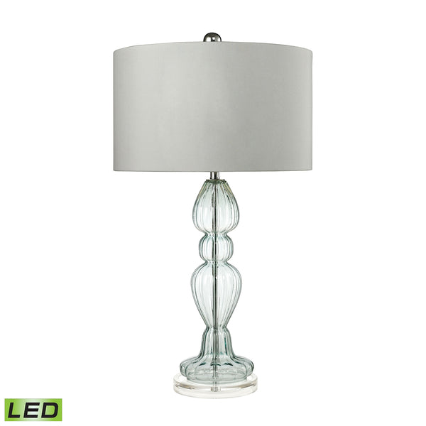 Ribbed Glass LED Table Lamp in Light Blue