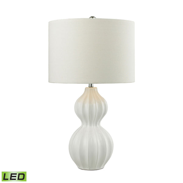 Ribbed Gourd LED Table Lamp in Gloss White Ceramic