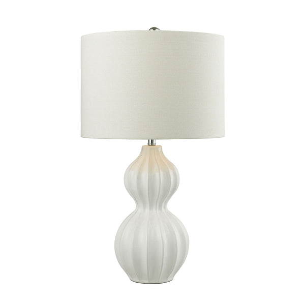 Ribbed Gourd Table Lamp in Gloss White Ceramic