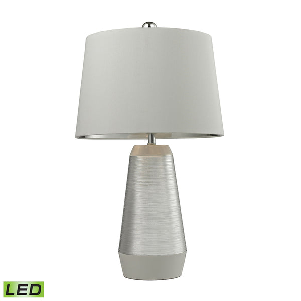 Etched Ceramic LED Table Lamp in Silver And White